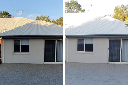 Before and after front of suburban house after home washing