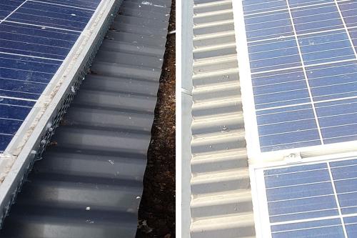 Solar panel and gutter before and after cleaning