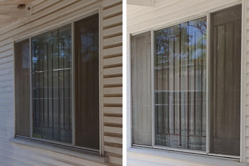 Old wooden hom side windows before and after cleaning